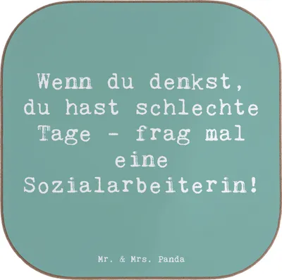 Produktbild von Mr. & Mrs. Panda Untersetzer Glas Spruch Sozialarbeiterin Stärketage - Meeresbrise - Geschenk, Vertrauen, Tassen, Tassenuntersetzer, Hilfe, Berufsgestaltung, Berufsalltag