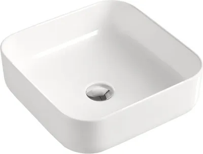 Zdjęcie produktu dla Beitz & Walz AqvaCeramica – umywalka nablatowa „SlimRim” bez nadlewki, 385 x 385 mm, biała