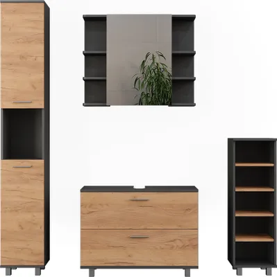 Image de Meubles bain Vicco Ilias Chêne doré/anthracite 4 pièces, Model 55511