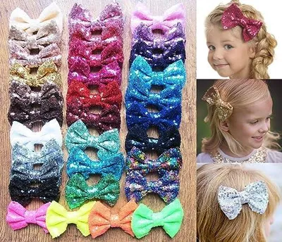 Produktbild von Handgefertigte Haarspange mit Schleife, 10,2 cm, Pailletten und Glitzer, Haarclip als Haarstyling-Zubehör