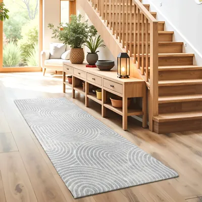 Imagen del producto de Alfombra antideslizante y lavable, diseño moderno, color gris claro, 50 x 150 cm
