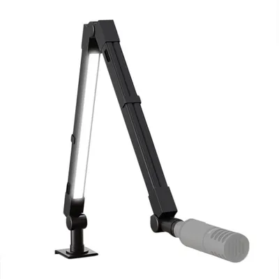 Obrázek produktu pro Stolní mikrofonní rameno s plnicím světlem LED 2700 K-6500 K a dálkovým ovládáním, mikrofonní stojan pro montáž na stůl, nastavitelný nůžkový stojan s ramenem a závěsem pro hraní her, živé vysílání, podcasting, mikrofonní rameno