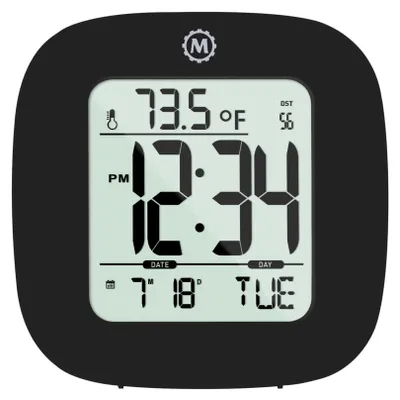 Digitale Wandklocke mit Temperatur, Datum, Wecker, schwarz