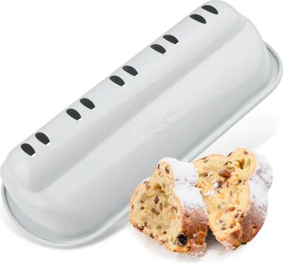 Image de Oetker White Christmas Baking, moule à Stollen de haute qualité, moule pour grands Stollen, moule à Stollen avec revêtement anti-adhésif, couvercle de Stollen de première qualité (couleur : blanc)