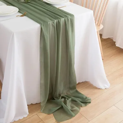 Zdjęcie produktu dla Tkanina szyfonowa na stół, dekoracja ślubna, kolor: pistacjowy, wymiary: 70 x 300 cm