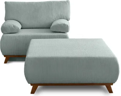 Image de Best Mobilier Cristal - fauteuil - convertible avec coffre et grand pouf - en velours côtelé , Bleu