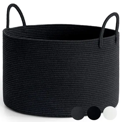 Immagine prodotto di Cesto per la biancheria intrecciato, grande, in cotone. Cesto per asciugamani, 55x35 cm, nero, 83 litri