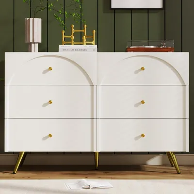 Immagine prodotto di Mobile contenitore con 6 cassetti, colore bianco, dimensioni 120x40x85 cm. Frontali sagomati. Gambe regolabili