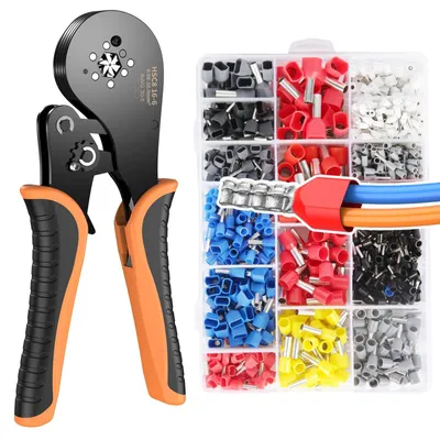 Immagine prodotto di Pinza crimpatrice, con meccanismo a cricchetto auto-regolante, kit di connessioni da 1200 pezzi, per cavi da 0,08 – 16,0 mm²