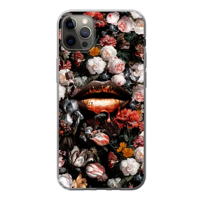 Produktbild von MuchoWow® Handyhülle Schutzhülle Hülle für iPhone 12 Pro Max Lippen - Blumen - Farbe - Orange - Kunst - Abstrakt - Alte Meister Silikon Softcase Handy Hülle - Hartschale