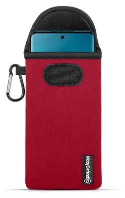 Productafbeelding van MobyDefend Hoesje - Geschikt voor Motorola Edge 40 Neo - Neopreen Pouch Met Karabijnhaak - Insteek - Riemlus - Rood
