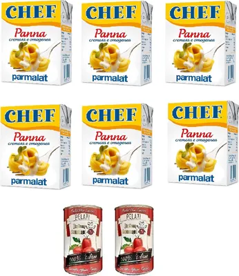 Produktbild von 6x Parmalat Panna chef Sahne per cucinare Kochcreme creme fur Koch 200ml + Italian Gourmet 100% italienische geschälte Tomaten dosen 2x 400g