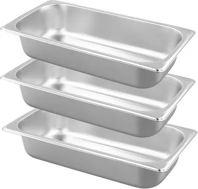 Productafbeelding van Ibenzoa® 3-delige set pan- en marinadebakken, roestvrijstalen Gastronorm-bakken, 32,5 x 17,5 x 6,5 cm, zilver