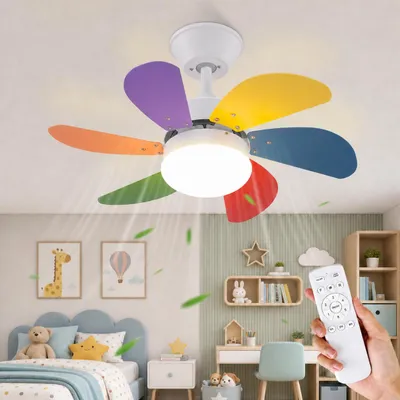 Image de ZMH Ventilateur de plafond avec lumière et télécommande Silencieux Economie d'énergie 6 pales 75 cm Timing 1H/2H/4H pour Salon Cuisine, Image générée par une IA