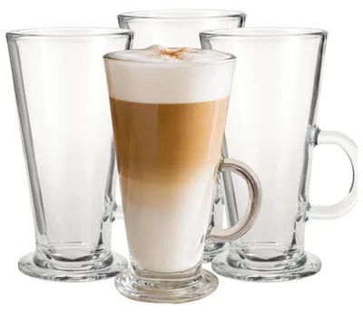 Produktbild von Excellent Houseware Kaffeeglas – Latte Macchiato – 4er-Set – mit Henkel – 270 ml – transparent