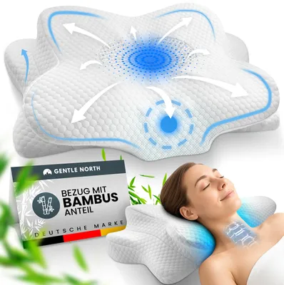 Produktbild von Orthopädisches Nackenstützkissen bei Nackenschmerzen aus hochwertigem Memory Foam - Ergonomisches Nackenkissen - Kopfkissen für Seiten-, Rücken- & Bau