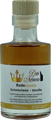 Produktbild von Badezusatz Schokolade - Vanille 100ml - hochwertiges Badeöl in attraktiver Glasflasche mit Korkmündung von Dufte Momente