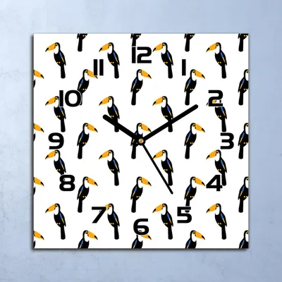 Produktbild von Wanduhr Echt-Glas-Küchenuhr Tropisches Tukan Quarz Lautlos 30x30 Deko Bilder