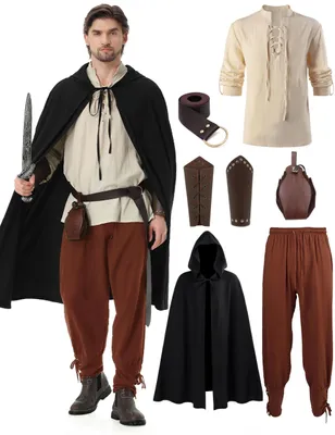 Produktbild von Inovra – Mittelalterliches Kostüm, 7-teilig – Renaissance-Kostüm – Mittelalterliche Kleidung für Herren – Klassisches Hemd – Hose/Gürtel – Inklusive Accessoires