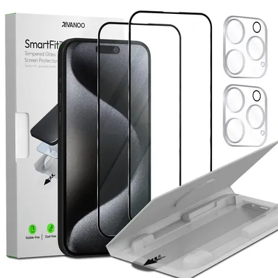 Produktbild von 2-Pack iPhone 15 Pro Displayschutzfolie & 2-Pack Kameraschutz - Gehärtetes Glas | [Automatische Installation] - Blasenfrei