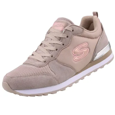 A single beige Skechers sneaker is shown against a white background.