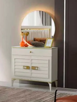 Obrázek produktu pro Toaletní stolek se zrcadlem obdélníkový bílý Moderní designový styl ložnice
