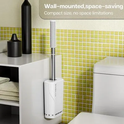 Immagine prodotto di Scopino automatico per WC, acciaio inossidabile, silicone, bianco, bagno