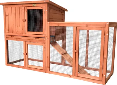 Produktbild von Rijoka Kaninchenstall aus Holz – Tiergehege Outdoor – abnehmbar Schublade – Hasenstall – 141x49x86cm