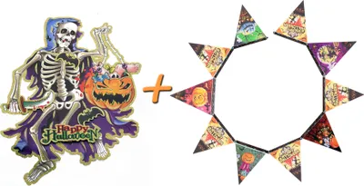 Produktbild von Halloween Deko 2er Set (Papier Girlande + Aufhängebild) Dekoration