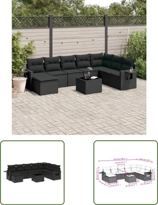Produktbild von The Living Store 9-tlg. Garten-Sofagarnitur mit Kissen Schwarz Poly Rattan
