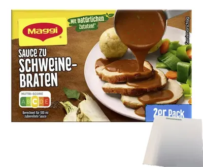 Produktbild von Maggi Delikatess Sauce zu Schweinebraten 2er Pack (2x0,25l Packung) + usy Block