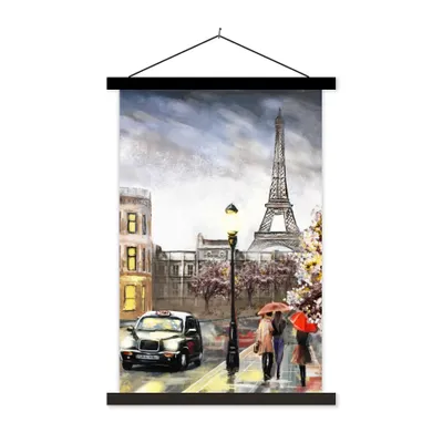 Produktbild von MuchoWow® Textilposter Gemälde - Paris - Frankreich - Öl 40x60 cm mit schwarzem Rahmen - Wanddekorationen