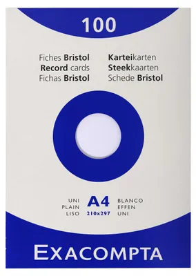 Produktbild von Exacompta Karteikarten A4 blanko, Faltschachtel mit 100 Stück - Weiß - 13306E