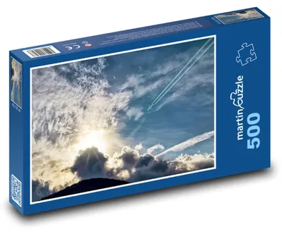 Produktbild von Puzzle 500 Sonnenuntergang und Flugzeug in den Wolken - martinpuzzle