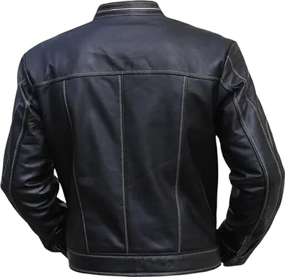 Rückansicht einer eleganten Lamm-Nappalederjacke mit durchgehendem Frontreißverschluss und glattem Polyesterfutter. Diese Echtlederjacke vereint High Fashion mit Praktikabilität – perfekt sowohl als modisches Kleidungsstück als auch als Motorradbekleidung.