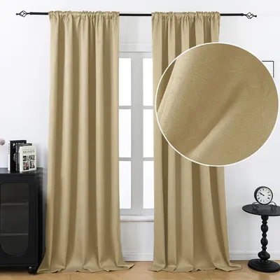Produktbild von 2er Set Vorhänge Geprägter Verdunkelungsvorhang mit Kräuselband Blickdicht Vorhang Gardinen für Wohnzimmer Schlafzimmer, B132xH244cm, Beige