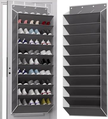 Image de Organisateur de chaussures pour porte, gris, avec 10 niveaux, pour ranger 30 paires, idéal pour une chambre