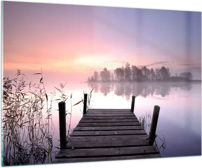 Produktbild von Bilder auf glas - Morgen Sonnenaufgang Nebel See - 100x70cm - Glasbilder - Wandbilder - Kunstdruck - zum Aufhängen bereit - Wanddekoration aus Glas - Glas Bilder - Wandbild auf Glas - GAA100x70-2593