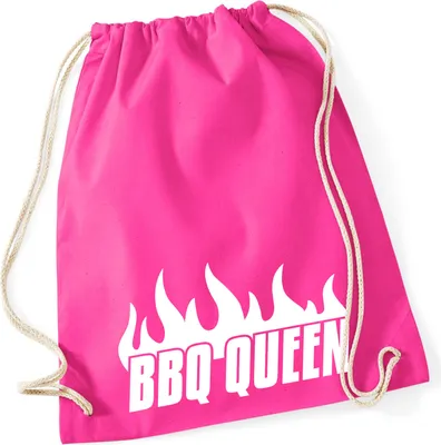 Produktbild von Huuraa Turnbeutel BBQ Queen Flammen 12 Liter Fuchsia Baumwolle Rucksack Geschenkidee