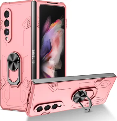 Produktbild von Galaxy Z Fold3 Hülle, Robust Harter PC, Stoßfest, Ringhalter, Ständer Schutzhülle für Samsung Galaxy Z Fold 3 5G Pink