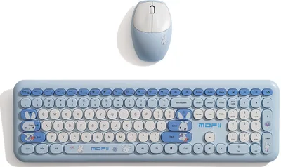Obrázek produktu pro Sada bezdrátové klávesnice a myši MOFII, ultratenká, 110 kláves, plná velikost, 2,4 GHz, 1200 rychlostí pohybu - modrá smíšená barva