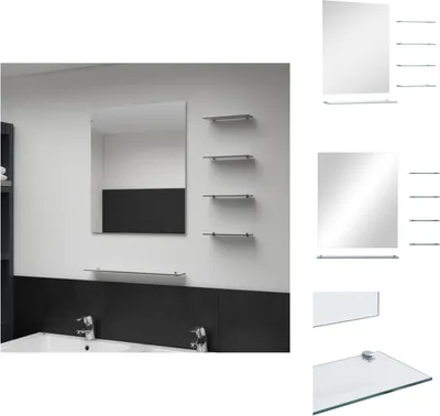 Zdjęcie produktu dla vidaXL Lustro ścienne z 5 półkami srebrne 50×60 cm - Lustro