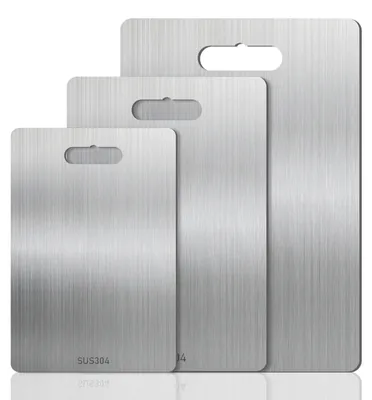 Image de Lot de 3 planches à découper, planches en acier inoxydable 304, planches à découper épaisses en métal pour le plan de travail, la cuisine, les activités de plein air, le camping et la randonnée