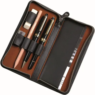 Produktbild von ALASSIO 2638 Leder Stifteetui für 3 Stifte, Etui 17,5 x 8 x 2,5 cm, Schwarz