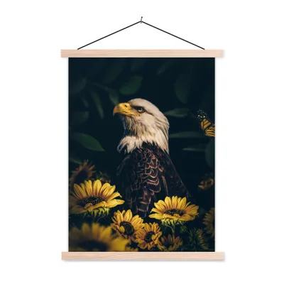 Produktbild von MuchoWow® Textilposter Adler - Gelb - Blumen - Botanisch 120x160 cm mit holzfarbenen Rahmen - Plakatkarton