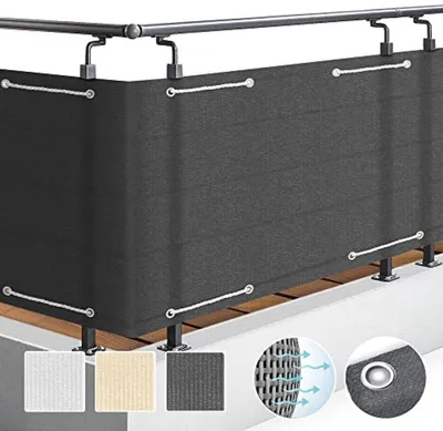 Productafbeelding van PromoHome® Balkonscherm HB2, HDPE, 300x90 cm, antraciet - Windscherm met bevestigingskoord
