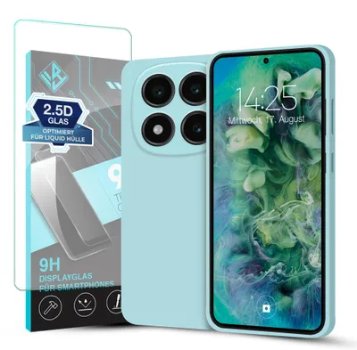Produktbild von Hülle für Xiaomi Redmi Note 14 Pro 5G mit 9H Displayglas Displayschutz Case Cover Bumper Smartphone Softgrip Schutzhülle Farbe: Hellblau