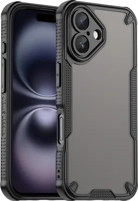 Immagine prodotto di Custodia protettiva per iPhone 16, retro traslucido opaco, custodia bumper in TPU Nero