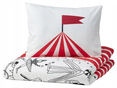 Produktbild von IKEA BUSENKEL Bettwäsche-Set Zirkusmotiv Rot 150x200