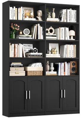 Image de Bibliothèque haute - Bibliothèque - Rangement - Armoire debout - Rangement - 12 compartiments - 4 portes - Noir